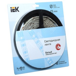 Лента светодиодная LEDх60/м 5м 14.4w/m 12в IP65 холодный (LSR2-2-060-65-1-05) - IEK (ИЭК)