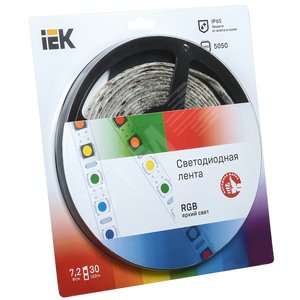 Лента светодиодная LEDх30/м 5м 7.2w/m 12в IP65 RGB - IEK (ИЭК)