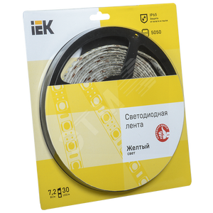 Лента светодиодная LEDх30/м 5м 7.2w/m 12в IP65 желтый - IEK (ИЭК)
