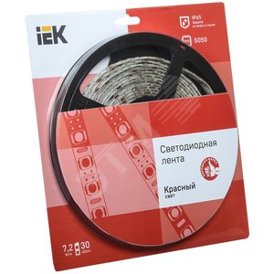 Лента светодиодная LEDх30/м 5м 7.2w/m 12в IP65 красный - IEK (ИЭК)