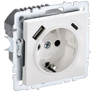 BRITE Розетка с заземлением с защитными шторками 16А с USB A+C 18Вт РЮш11-1-БрБ белый - IEK (ИЭК)