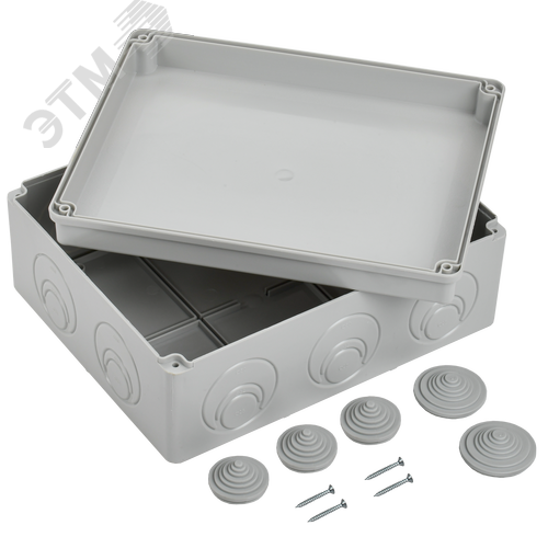 Коробка КМ41271 распаячная для открытой проводки 240х195х90мм IP44 RAL7035 кабельные вводы 5