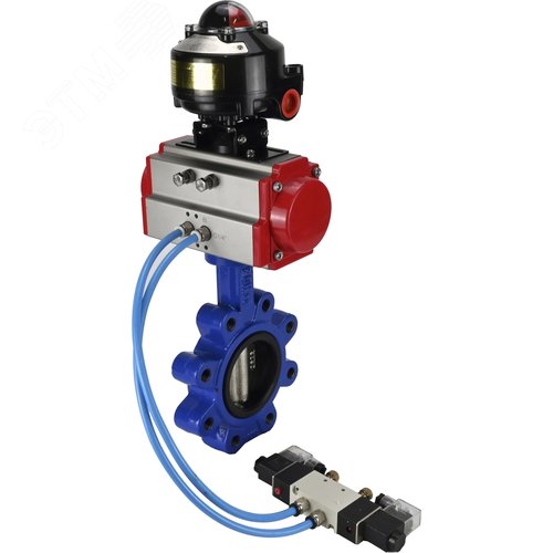 Затвор дисковый поворотный QT450-304-EPDM-2W-Fb-H Ду50 Ру16 корпус чугун QT450, диск нержавеющая сталь 304, уплотнение EPDM, с пневмоприводом DA-065, пневмораспределителем PND1-S2EM-52-2-T10-220VAC и БКВ LSB-510-02ExM12-250 - DN.ru