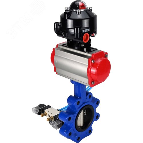 Затвор дисковый поворотный QT450-304-EPDM-2W-Fb-H Ду50 Ру16 корпус чугун QT450, диск нержавеющая сталь 304, уплотнение EPDM, с пневмоприводом DA-065, пневмораспределителем PND1-S2EM-52-2-T10-220VAC и БКВ LSB-510-02ExM12-250 - фото 5