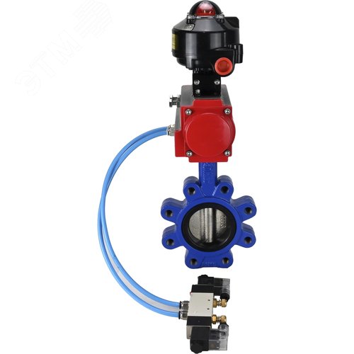 Затвор дисковый поворотный QT450-304-EPDM-2W-Fb-H Ду50 Ру16 корпус чугун QT450, диск нержавеющая сталь 304, уплотнение EPDM, с пневмоприводом DA-065, пневмораспределителем PND1-S2EM-52-2-T10-220VAC и БКВ LSB-510-02ExM12-250 - фото 2