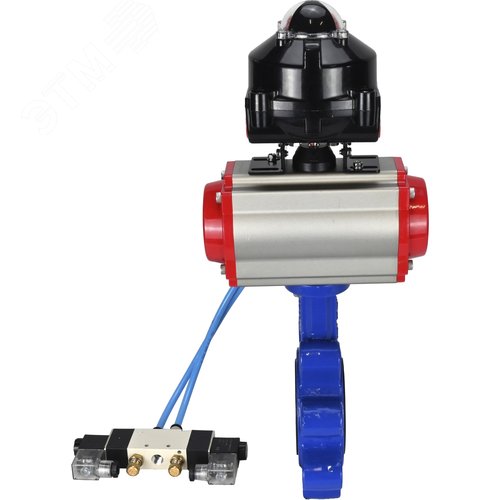 Затвор дисковый поворотный QT450-304-EPDM-2W-Fb-H Ду50 Ру16 корпус чугун QT450, диск нержавеющая сталь 304, уплотнение EPDM, с пневмоприводом DA-065, пневмораспределителем PND1-S2EM-52-2-T10-220VAC и БКВ LSB-510-02ExM12-250 - фото 4