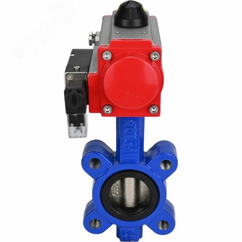 Затвор дисковый поворотный QT450-304-EPDM-2W-Fb-H Ду65 Ру16 корпус чугун QT450, диск нержавеющая сталь 304, уплотнение EPDM, с пневмоприводом DA-065 и пневмораспределителем PND2-S1EM-52-1NC-J08-220VAC - фото 2
