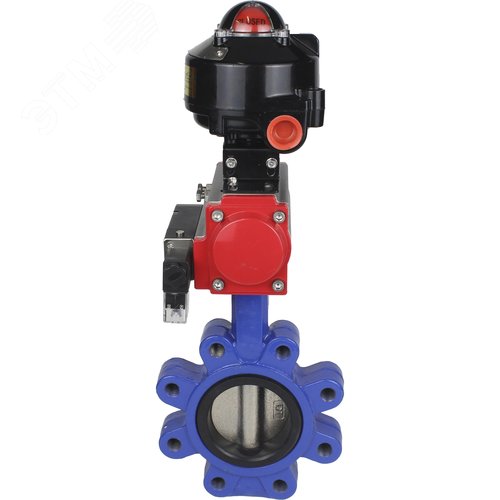 Затвор дисковый поворотный QT450-304-EPDM-2W-Fb-H Ду50 Ру16 чугун QT450, диск нержавеющая сталь 304, уплотнение EPDM, пневмопривод DA-065, пневмораспределитель PND2-S1EM-52-1NC-J08-220VAC и БКВ LSB-510-02ExM12-250 - фото 2