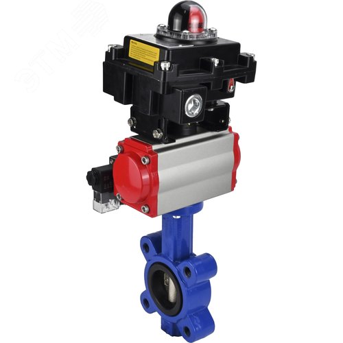 Затвор дисковый поворотный QT450-304-EPDM-2W-Fb-H Ду50 Ру16 чугун QT450, диск нержавеющая сталь 304, уплотнение EPDM, пневмопривод SA-083, пневмораспределитель PND2-S1EM-52-1NC-J08-24VDC и БКВ LSB-410-02ExM12-250 - фото 3