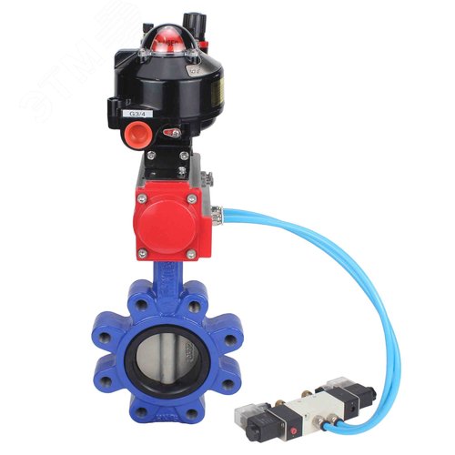Затвор дисковый поворотный QT450-304-EPDM-2W-Fb-H Ду65 Ру16 чугун QT450, диск нержавеющая сталь 304, уплотнение EPDM, пневмопривод DA-065, пневмораспределитель PND1-S2EM-52-2-T08-220VAC, БКВ LSB-510-02ExM12-250 и БПВ APU1-10-40-V08 - фото 2