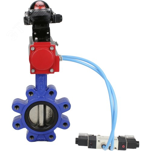 Затвор дисковый поворотный QT450-304-EPDM-2W-Fb-H Ду50 Ру16 чугун QT450, диск нержавеющая сталь 304, уплотнение EPDM, пневмопривод SA-083, пневмораспределитель PND1-S2EM-52-2-T08-220VAC и БКВ LSB-210-02NM12-220/24 - фото 2