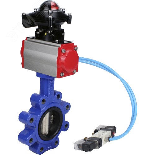 Затвор дисковый поворотный QT450-304-EPDM-2W-Fb-H Ду50 Ру16 чугун QT450, диск нержавеющая сталь 304, уплотнение EPDM, пневмопривод SA-083, пневмораспределитель PND1-S2EM-52-2-T08-220VAC и БКВ LSB-210-02NM12-220/24 - DN.ru