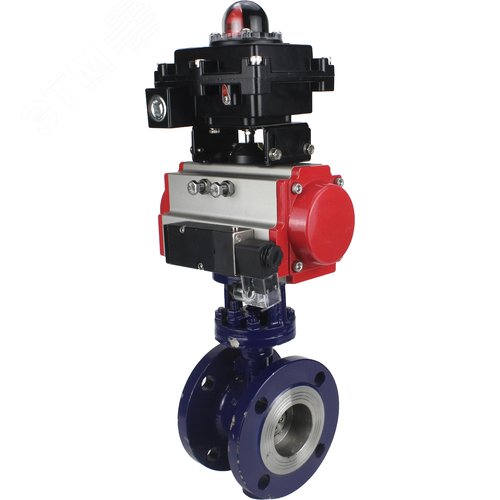 Затвор дисковый с тройным эксцентриситетом WCB-304-M-F-ISO Ду80 Ру25 фланцевый, корпус углеродистая сталь WCB, диск нержавеющая сталь 304, METAL, пневмопривод SA-140, пневмораспределитель PND2-S1EM-52-1NC-J08-220VAC и БКВ LSB-410-02ExM12-250 - DN.ru