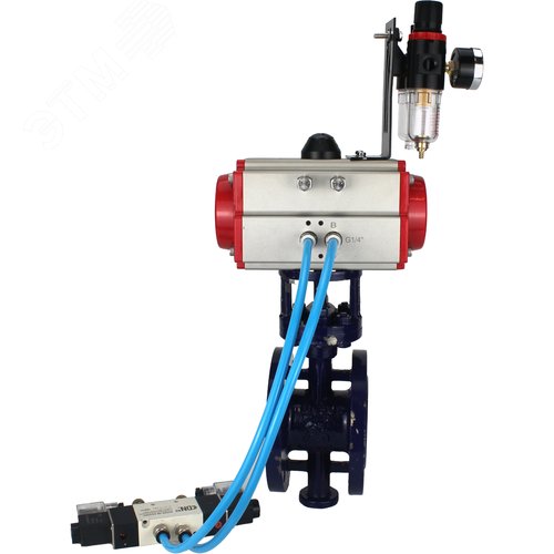 Затвор дисковый с тройным эксцентриситетом WCB-304-M-F-ISO Ду125 Ру25 фланцевый, корпус углеродистая сталь WCB, диск нержавеющая сталь 304, METAL, пневмопривод DA-140, пневмораспределитель PND1-S2EM-52-2-T08-220VAC и БПВ APU1-10-40-V08 - фото 8