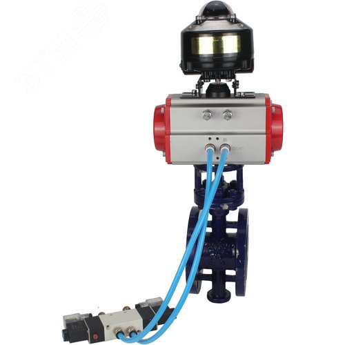 Затвор дисковый с тройным эксцентриситетом WCB-304-M-F-ISO Ду100 Ру25 фланцевый, корпус углеродистая сталь WCB, диск нержавеющая сталь 304, METAL, пневмопривод DA-130, пневмораспределитель PND1-S2EM-52-2-T08-220VAC и БКВ LSB-510-02ExM12-250 - фото 8