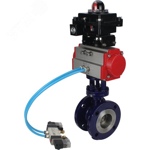 Затвор дисковый с тройным эксцентриситетом WCB-304-M-F-ISO Ду125 Ру25 фланцевый, корпус углеродистая сталь WCB, диск нержавеющая сталь 304, METAL, пневмопривод DA-140, пневмораспределитель PND1-S2EM-52-2-T08-220VAC и БКВ LSB-410-02ExM12-250 - DN.ru