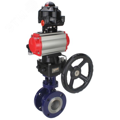 Затвор дисковый с тройным эксцентриситетом WCB-304-M-F-ISO Ду125 Ру25 фланцевый сталь WCB диск нержавеющая сталь 304 METAL, пневмопривод DA-140, пневмораспределитель PND2-S1EM-52-1NC-J08-220VAC БКВ LSB-510-02ExM12-250, ручной дублёр HDM-4 - фото 2
