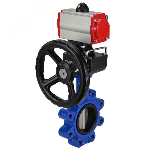Затвор дисковый поворотный QT450-304-EPDM-2W-Fb-H Ду50 Ру16 корпус чугун QT450, диск нержавеющая сталь 304, уплотнение EPDM, с пневмоприводом DA-065 и редуктором HDM-1 - фото 6