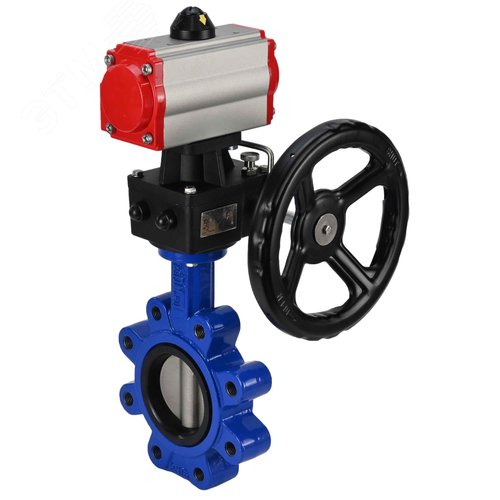 Затвор дисковый поворотный QT450-304-EPDM-2W-Fb-H Ду50 Ру16 корпус чугун QT450, диск нержавеющая сталь 304, уплотнение EPDM, с пневмоприводом DA-065 и редуктором HDM-1 - DN.ru