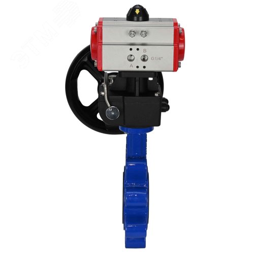 Затвор дисковый поворотный QT450-304-EPDM-2W-Fb-H Ду50 Ру16 корпус чугун QT450, диск нержавеющая сталь 304, уплотнение EPDM, с пневмоприводом DA-065 и редуктором HDM-1 - фото 3