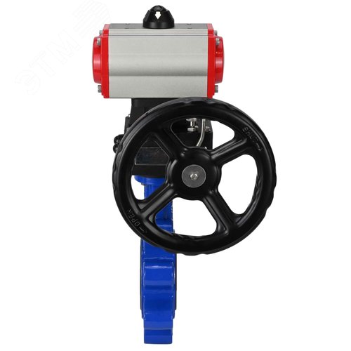 Затвор дисковый поворотный QT450-304-EPDM-2W-Fb-H Ду50 Ру16 корпус чугун QT450, диск нержавеющая сталь 304, уплотнение EPDM, с пневмоприводом DA-065 и редуктором HDM-1 - фото 2