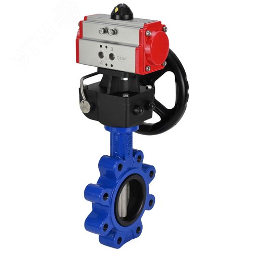 Затвор дисковый поворотный QT450-304-EPDM-2W-Fb-H Ду50 Ру16 корпус чугун QT450, диск нержавеющая сталь 304, уплотнение EPDM, с пневмоприводом DA-065 и редуктором HDM-1 - фото 4