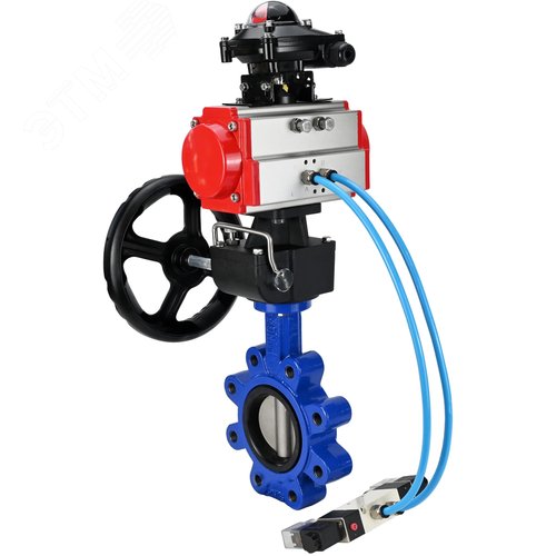 Затвор дисковый поворотный QT450-304-EPDM-2W-Fb-H Ду50 Ру16 чугун QT450, диск нержавеющая сталь 304, уплотнение EPDM, пневмопривод DA-065, пневмораспределитель PND1-S2EM-52-2-T08-220VAC, БКВ LSB-210-02NM12-220/24, редуктор HDM-1 - DN.ru