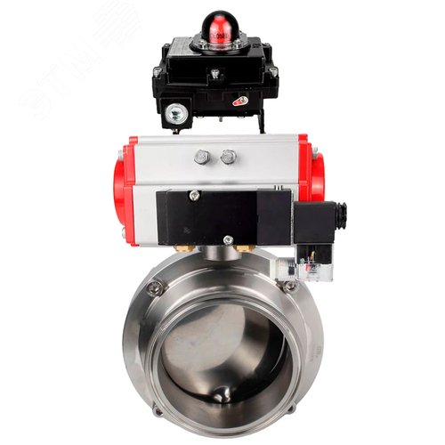 Затвор дисковый поворотный кламповый 304-304-Sil-2W-C-H Ду100 Ру10 корпус пищевая нержавеющая сталь 304, уплотнение – Silicon, с пневмоприводом DA-052, пневмораспределителем PND2-S1EM-52-1NC-J08-24VDC и БКВ LSB-410-02ExM12-250 - DN.ru