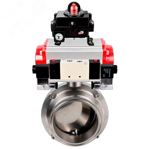 Затвор дисковый поворотный кламповый 304-304-Sil-2W-C-H Ду100 Ру10 корпус пищевая нержавеющая сталь 304, уплотнение Silicon, с пневмоприводом DA-065, пневмораспределителем PND1-S2EM-52-2-T10-220VAC и БКВ LSB-410-02ExM12-250 - DN.ru