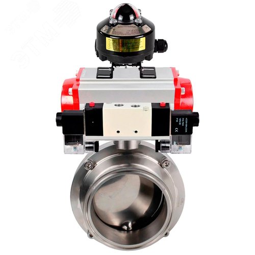 Затвор дисковый поворотный кламповый 304-304-Sil-2W-C-H Ду100 Ру10 корпус пищевая нержавеющая сталь 304, уплотнение Silicon, с пневмоприводом DA-065, пневмораспределителем PND1-S2EM-52-2-T08-220VAC и БКВ LSB-510-02ExM12-250 - DN.ru