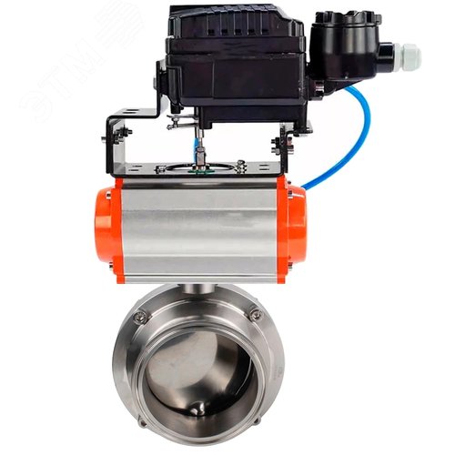 Затвор дисковый поворотный кламповый 304-304-Sil-2W-C-H Ду100 Ру10 корпус пищевая нержавеющая сталь 304, уплотнение – Silicon, с пневмоприводом DA-052 и позиционером EPRP1-NU-Fb-08 с обратной связью - DN.ru