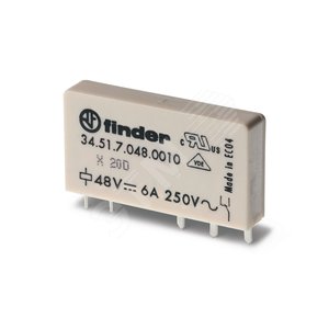 Реле ультратонкое электромеханическое, монтаж на печатную плату, 1NO 6A, контакты AgNi, катушка 48В DC (чувствит.), степень защиты RTII