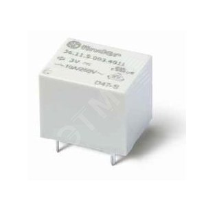 Реле электромеханическое миниатюрное, монтаж на печатную плату, формат 'кубик сахара', 1CO 10A, Контакты AgSnO2, катушка 3В DС, влагозащита RTIII