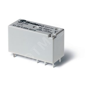 Реле низкопрофильное миниатюрное электромеханическое, монтаж на печатную плату, выводы с шагом 5мм, 2CO 8A, Контакты AgNi+Au, катушка 24В DС, степень защиты RTII