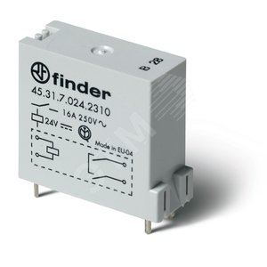 Реле низкопрофильное миниатюрное электромеханическое, монтаж на печатную плату, выводы с шагом 3.5мм, 1NO 16A, контакты AgNi, катушка 24В DС (чувствит.), разделитель катушка - контакты (для SELV), степень защиты RTII