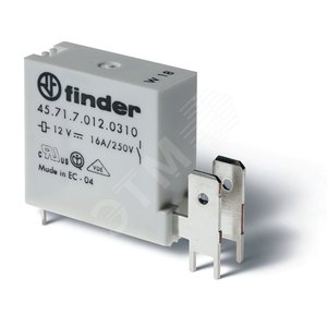 Реле низкопрофильное миниатюрное электромеханическое, монтаж на печатную плату, выводы с шагом 5мм + Faston 250(6.3x0.8мм), 1NO 16A, контакты AgCdO, катушка 9В DС (чувствит.), степень защиты RTII