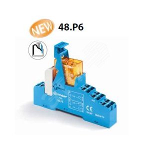 Модуль интерфейсный сборка 40.61.8.012.0000 + 99.02.0.024.98 + 95.P5SPA, электромеханическое реле, 1CO 16A, контакты AgCdO, питание 12В AC, IP20, безвинтовые клеммы Push-in, пластиковая клипса, LED + варистор