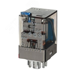 Реле универсальное электромеханическое, монтаж в розетку 11-штырьковый разъем, 3CO 10A, контакты AgNi, токовая катушка AC 2.5A, RTI, опции тесткнопка + механический индикатор, 1 уп - 1 шт