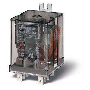 Реле универсальное электромеханическое, монтаж в наконечники Faston 187 (4.8х0.8мм), 2CO 10A, контакты AgNi, катушка 12В AC, степень защиты RTI, боковой монтажный фланец, опции: нет