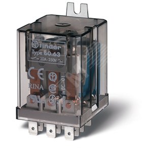 Реле универсальное электромеханическое, монтаж в наконечники Faston 187 (4.8х0.8мм), 3CO 10A, контакты AgNi, катушка 24В DC, степень защиты RTI, боковой монтажный фланец, опции: нет