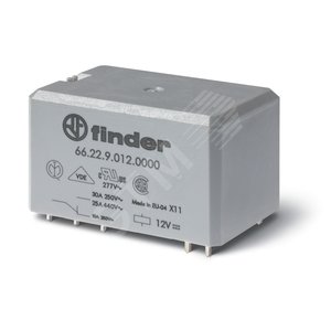 Реле силовое электромеханическое, монтаж на печатную плату, раздвоенные выводы, 2NO 30A, контакты AgCdO, катушка 230В AC, влагозащита RTIII, УХЛ4, опции: нет