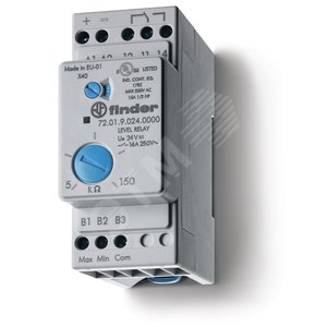 Реле контроля уровня, настраиваемый диапазон чувствительности 5…450кОм, питание 24В AC, выход 1CO 16А, модульное, ширина 35мм, IP20