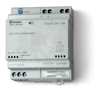 Источник питания импульсный вход 110-240В AC выход 24В DC 60Вт модульный 70мм предохранитель входной цепи настройка выходного напряжения зарядка аккумуляторов IP20 (1шт) (78.61.1.230.2403PAS) - Finder