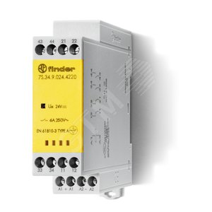 Модульное электромеханическое реле безопасности (реле с принудительным управлением контактами), 2NO+2NC 6A, контакты AgSnO2, катушка 230В AC, винтовые клеммы, ширина 22.5мм, степень защиты IP54, упаковка 1шт. (7S.34.8.230.4220PAS)