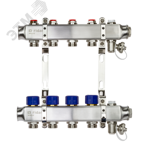 Коллекторная группа SSM-4R set 4 контура 1'X3/4' с термостатическими клапанами и кронштейнами - Ridan