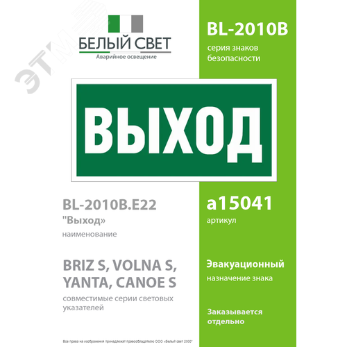 Знак безопасности BL-2010B.E22''Выход'' 2