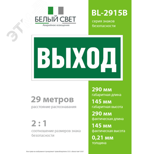 Знак безопасности BL-2915B.E22''Выход'' - фото 4