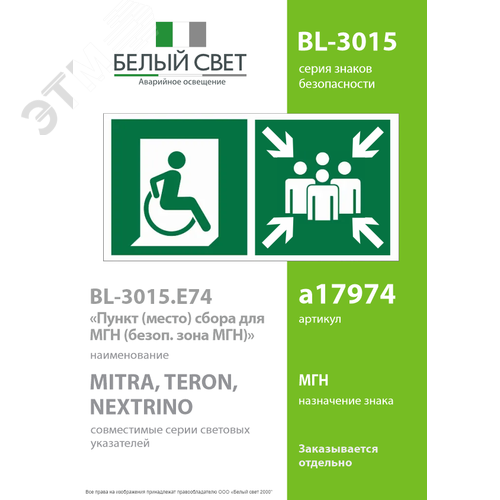 Знак безопасности BL-3015.E74''Пункт (место) сбора для МГН (безоп. зона МГН)'' - фото 2