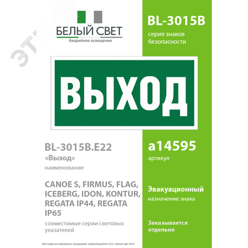 Знак безопасности BL-3015B.E22''Выход'' 2