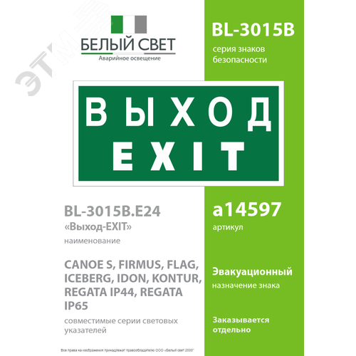 Знак безопасности BL-3015B.E24''Выход-EXIT'' 2